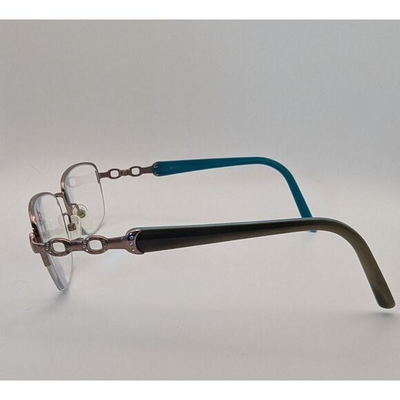 Women’s Eyeglasses Frames Rose Gold Teal Semi-Rimless Rhinestone Accent Medium - Picture 3 of 3